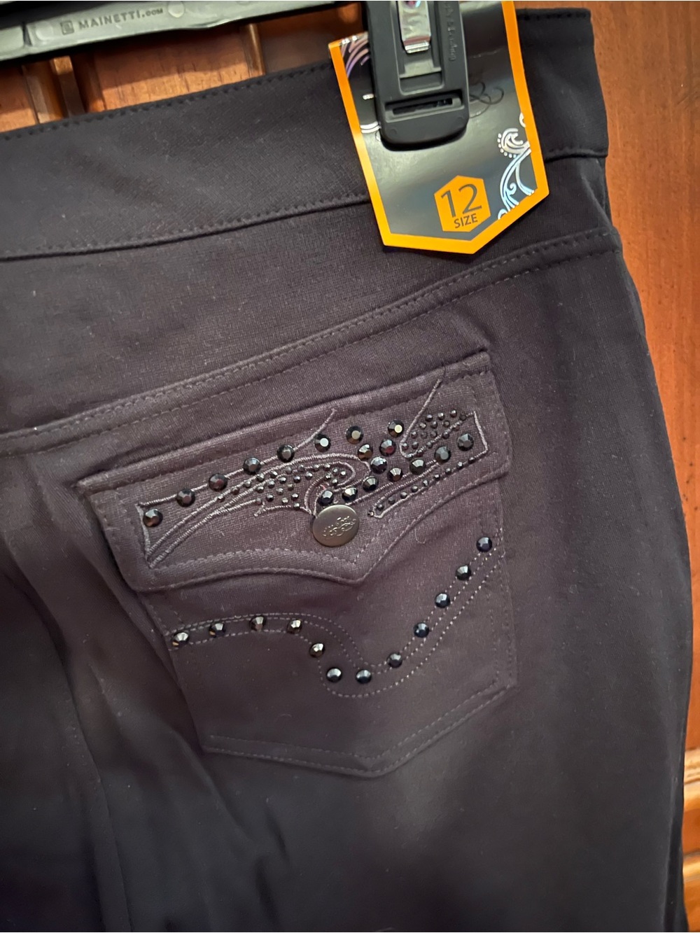 Black Rhinestone Detail Pants - Size 12